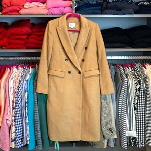 Loft 48% wool tan double breasted long coat size XS